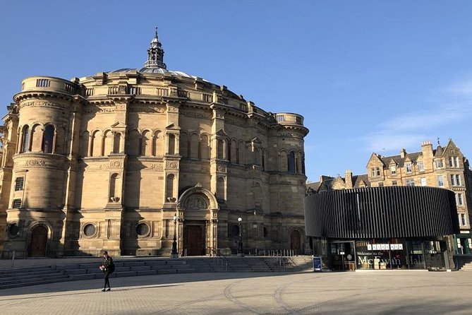 Edinburgh Half Day Guided Private Tour in a Premium Minivan - Holyrood Palace courtyard and the Scottish Parliament contrast