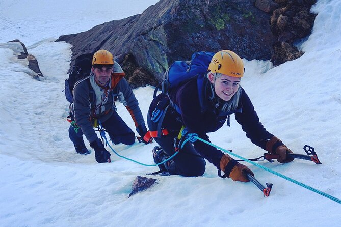Private Guided Winter Mountaineering Experience in the Cairngorms - Getting fitted to climb, harness, helmet, and rope system